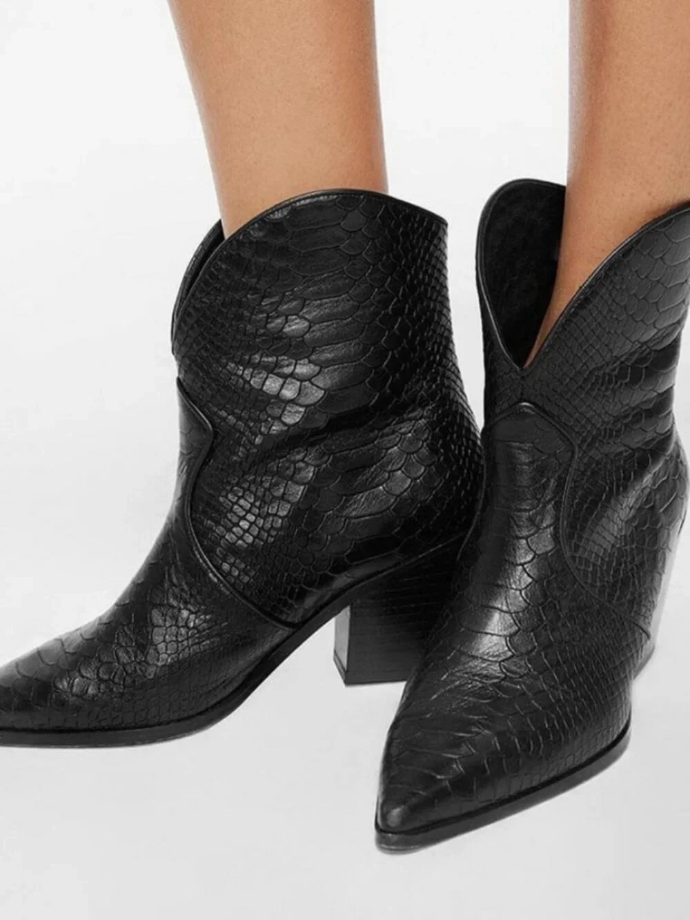 ANINE BING Croc-embossed Cowgirl‎ Easton Boots Black EU 36 US 6